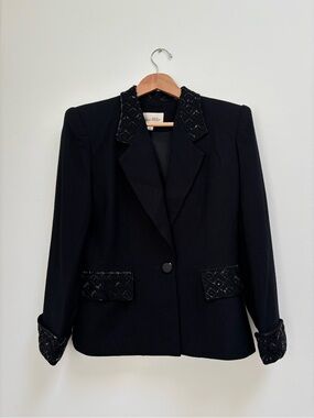Vintage Nolan Miller Black Beaded Evening Power Blazer | Size 8